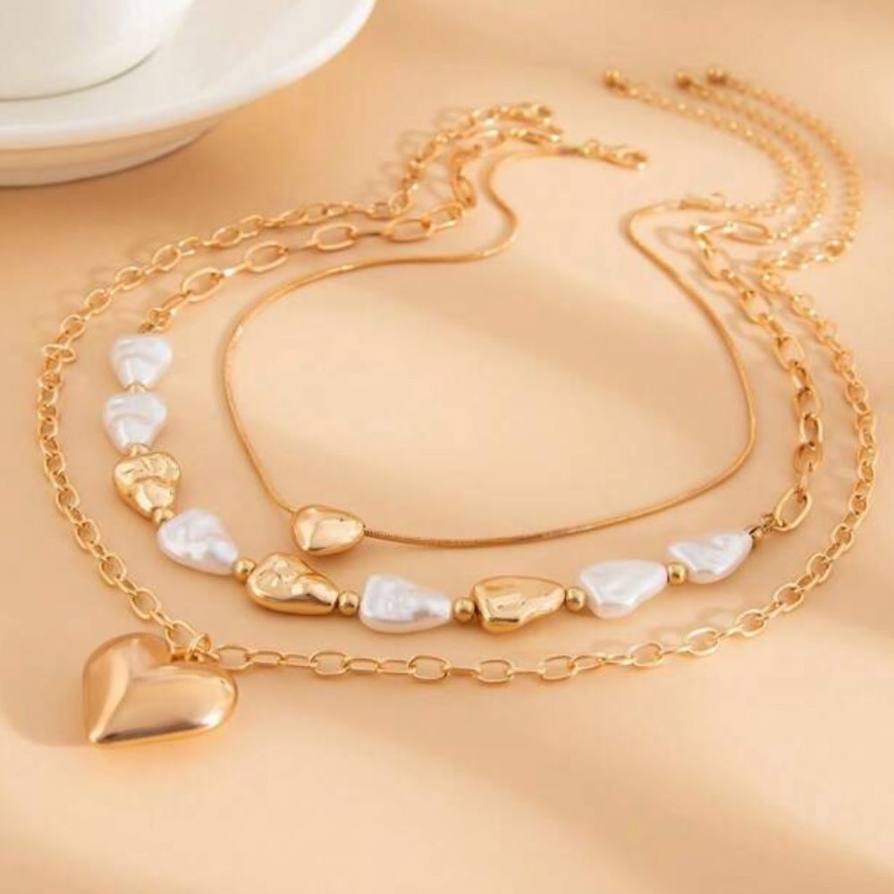 Gold pearl detail Heart Necklace M578 - Picture 2 of 4